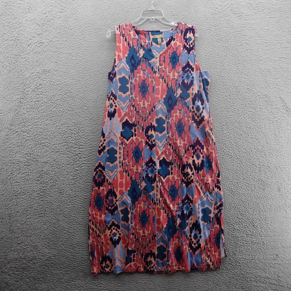 Naturals d&co Linen Blend Tank Midi Dress Large‎ Blue Womens Aztec Watercolor - Picture 1 of 13